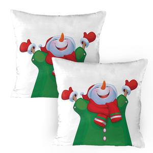 ABAKUHAUS Чехол на подушку «Снеговик», 2 шт., счастливый мультяшный персонаж в перчатках и шарфе поднял руки вверх, чехол для подушки с декоративным принтом, 80x80 см, разноцветный