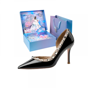 Женские туфли на высоком каблуке из искусственной кожи Wuguniang, черный[butterfly wing dimension 3d box]