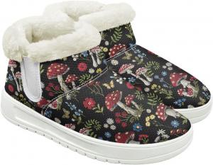 Женские зимние ботинки без шнурков, нескользящие, пушистые, для женщин и мужчин, с мягкой резиновой подошвой, милый подарок Cugasmaru, Mushroom Floral