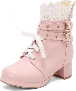 Женские ботильоны с бантом на щиколотке, круглый носок, шнуровка, массивный средний каблук Aikelylmon, 22 Pink