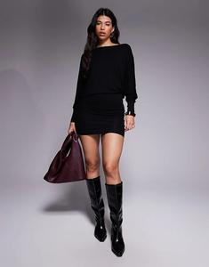 Мини-платье свободного кроя с заниженной линией плеч ASOS DESIGN черного цвета