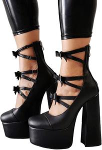 Женские ботильоны Frankie Hsu Lolita Goth с большими размерами, розовые лакированные кожаные с платформой, массивным каблуком и ремешком с бантом