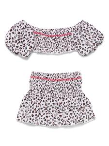 Monnalisa комплект из топа и юбки с леопардовым принтом, белый