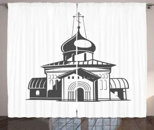 Шторы ABAKUHAUS в русском деревенском стиле, славянская архитектура, универсальные ленточные шторы для гостиной с петлями и крючками, 280 x 225 см, антрацитово-серый и белый Abakuhaus