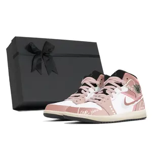 Jordan Air 1 устойчивые к истиранию кроссовки Mid Top Vintage Unisex Pink White