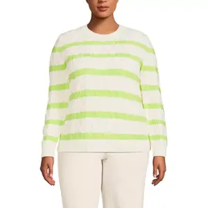 Объемный свитер с арановыми косами и круглым вырезом Lands' End, цвет ivo limoncello strp