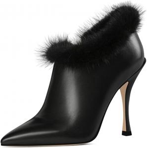 Женские зимние ботильоны XYD, заостренный носок, боковая молния, высокие каблуки, теплые пушистые короткие ботинки, элегантная обувь для вечеринок, Black