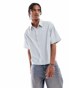 Текстурированная полосатая рубашка Bershka синего цвета