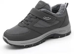Зимние мужские ботинки Снегоходы Теплые обувь с меховой подкладкой Утепленные, слипоны Водонепроницаемые уличные ботинки до щиколотки, нескользящие, удобная обувь для ходьбы в холодную погоду Qacksv, серый