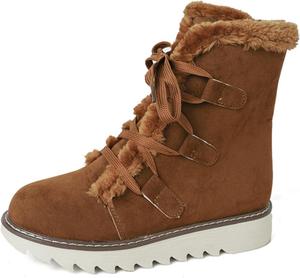 Женские кожаные ботильоны с искусственным мехом на подкладке, шнуровка, мягкий воротник, кроссовки, повседневные ботинки для прогулок и походов ZJWBB, Brown