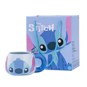 Креативная пара фарфоровых кружек, практичная кофейная кружка, женская кружка для воды Disney, Stitch Cup Brush + Sticker