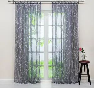 Штора с присборенной лентой, вуаль с узором "Белые ветки", прозрачная, спальня/гостиная, ШxВ 140x175 см, серая, 1 шт. Joyswahl