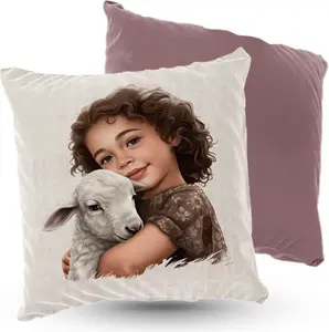 Подушка велюровая PREMIUM для девочки с овечками, 40 х 40 см, декоративная с наполнителем, для гостиной, спальни или в подарок 5made