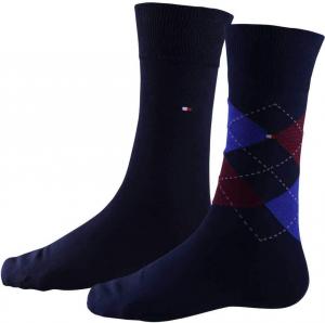 Мужские носки Tommy Hilfiger, комплект из 2 пар, с ромбовидным узором и однотонные, темно-синие/красные, Navy/Red