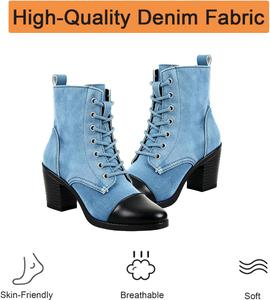 Женские ботильоны с квадратным носком, массивным каблуком и шнуровкой, модные и удобные, скушенные средние каблуки, короткие ботинки для офиса, деловых встреч, свиданий и свадеб NXNBHSL, Blue