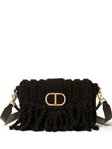 Сумка-сэтчел с логотипом и бахромой Twinset, черный