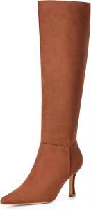 Женские ботильоны Vipost с каблуком 3,3 дюйма, высокие сапоги до колена с остроконечным носком, высокие длинные сапоги с боковой молнией, мода осень-зима 2025, Suede Brown