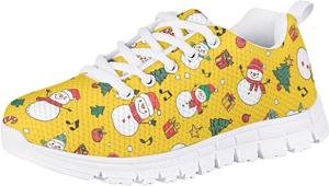 Рождественские кроссовки Forchrinse для девочек и мальчиков, легкие шнурованные ходовые кроссовки, повседневные беговые кроссовки с противоскользящей подошвой, Christmas Snowman Print