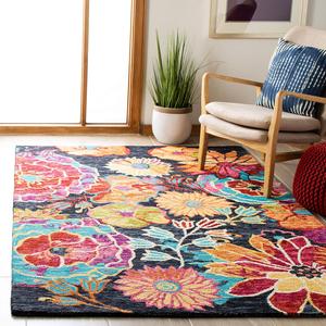 Ковер SAFAVIEH, 92 x 153 см, Aspen Collection, Charcoal & Blue, ручной работы, бохо с цветочным узором из шерсти, идеально для помещений с высокой проходимостью: прихожая, гостиная, спальня (APN520H)