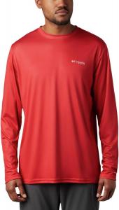 Columbia Men's Standard Terminal Tackle PFG Fish Flag LS, Red Spark/White, Large