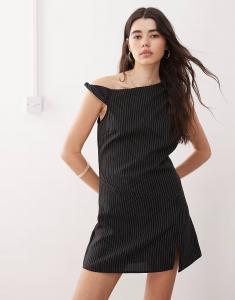 Платье-юбка мини Reclaimed Vintage, сшитое на заказ, с одним плечом, в черную полоску - ЧЕРНЫЙ