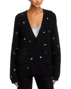 Кардиган с V-образным вырезом и россыпью драгоценных камней - эксклюзивная модель. Aqua, черный