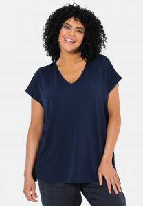 Блуза Ulla Popken CAP SLEEVE V-NECK , Marine/Dark Blue