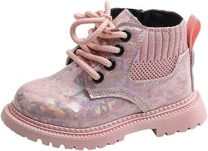 Детские ботинки для девочки, яркого цвета, на шнуровке, милые короткие ботинки для малышей, осень-зима, наружные, с нескользящей подошвой Generic, Pink
