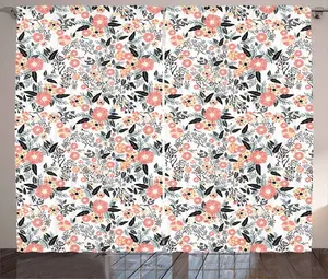 Шторы ABAKUHAUS Garden Art Rustic, Цветущее поле, универсальные ленточные шторы для гостиной с петлями и крючками, 280 x 225 см, цвет: антрацитовый, серый, горчичный, лососевый Abakuhaus