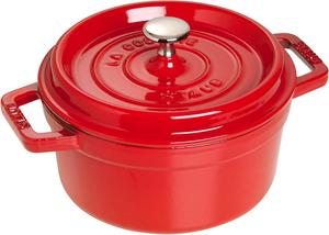 Жарочная кастрюля Staub из чугуна, подходит для всех типов плит, включая индукционные, круглая, 22 см, 2,6 л, вишнево-красная