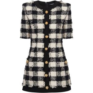Платье Gingham Tweed BALMAIN, белый
