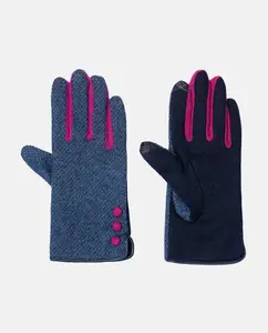 Вязаные шерстяные перчатки с контрастными пуговицами, на подкладке Santacana, темно-синий