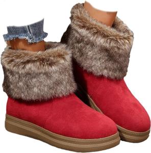 Женские зимние ботинки с флисовой подкладкой, толстой подошвой и хлопковой утяжкой - зимние ботильоны с противоскользящей подошвой, уютные домашние и уличные тапочки Generic, Red