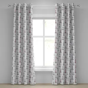 Штора на люверсах ABAKUHAUS Маяк, рисунок в стиле блокнота с морскими элементами (чайки и якорь), декоративная, двухпанельная, 280 см x 175 см, розовый, фиолетовый, черный Abakuhaus