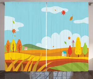 Штора ABAKUHAUS Harvest Rustic, сельский пейзаж с полями, универсальная ленточная штора для гостиной с петлями и крючками, 280 x 225 см, светло-голубая с разноцветным узором Abakuhaus