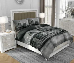 Постельное белье 200x220 см + 2x70x80 см, 3-х предметное, 100% хлопок, сатин, молния, архитектурный дизайн, черный - | So.0176 SOVIO