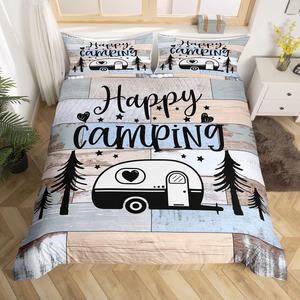 Erosebridal Комплект постельного белья Happy Camping в стиле рустик с принтом в виде амбарной двери, Multi 10