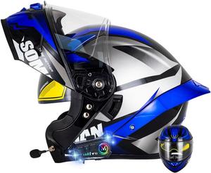 Шлем мотоциклетный Dirertys Bluetooth, синий / черный / серый