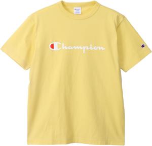 Классическая мужская футболка Champion с коротким рукавом, 100% хлопок, с логотипом, кремово-желтый
