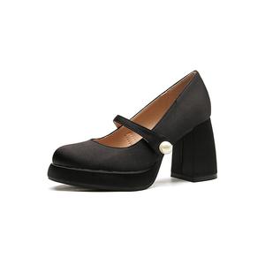 Zubumei Женские туфли Мэри Джейн на массивном каблуке черные, цвет Black