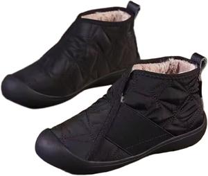 Модные женские ботинки с противоскользящей подошвой, повседневные, стеганые, с плюшевой подкладкой, ботильоны в ретро-стиле, зимняя обувь OJQIH, Black