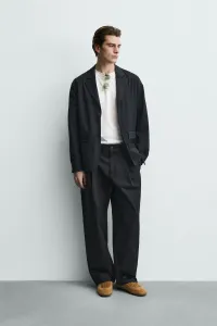 Блейзер свободного кроя из шерстяной смеси Zara, темно-синий