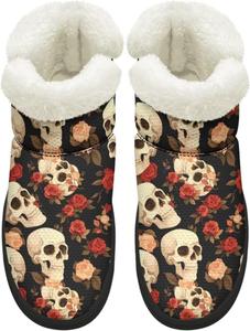 Зимние ботинки KEIAHUAN для женщин, уличная обувь для ходьбы босиком, теплые снежные сапожки с пушистым воротником, Skull Rose