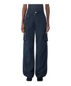 Хлопковые брюки-карго с множеством карманов Ganni, серый