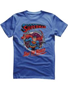 Футболка Супермен спасает мир синего цвета Superman