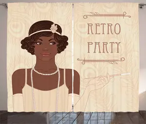 Штора в деревенском стиле Пин-ап девушка от ABAKUHAUS, для спальни девочки, с присборенной лентой, петлями и крючками, 280 x 225 см, цвет шоколадно-бежевый и умбра-коричневый Abakuhaus