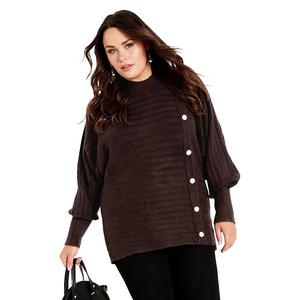 Женский свитер Beata асимметричный на пуговицах plus size Avenue, Espresso
