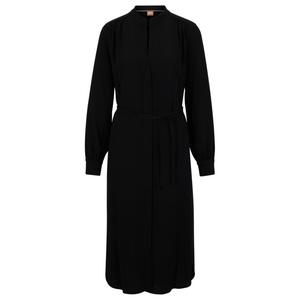 Платье с поясом, V-образным вырезом без воротника и манжетами на пуговицах BOSS, черный