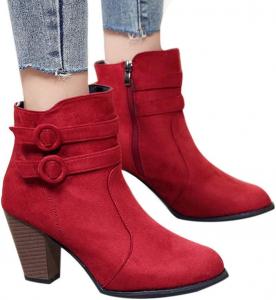 Женские ботильоны ZBYY Chelsea с закрытым носком, с объемным каблуком и средней высотой каблука, короткие нарядные ботинки, винный