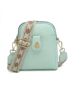 Сумка через плечо с холщовым ремешком Bee Badge и двумя секциями на молнии JFY, зеленый